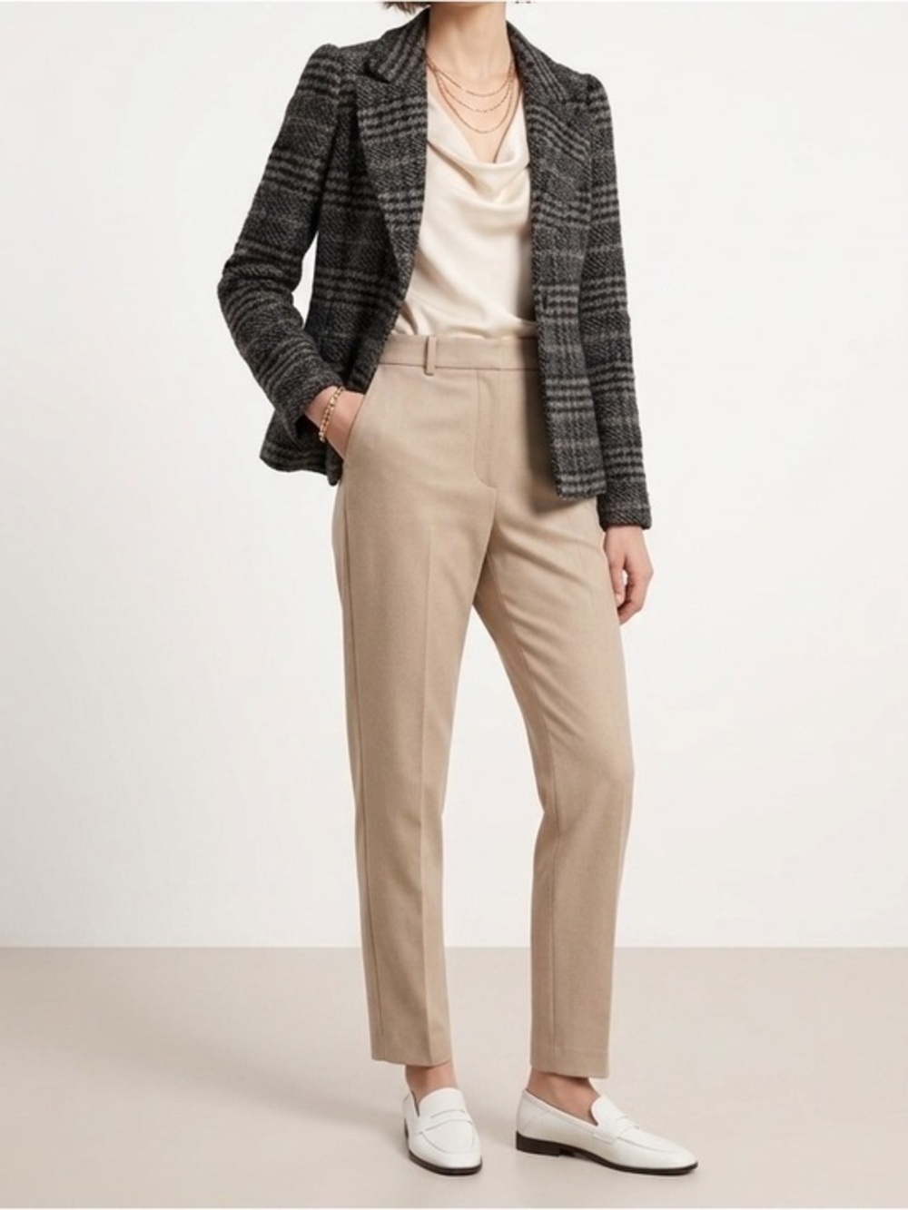 Zara Wool Blend Gray Plaid Lined Blazer Size Small